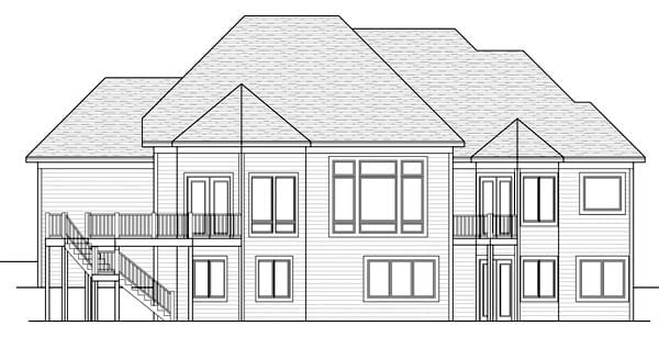 European, Ranch, Traditional Plan with 2210 Sq. Ft., 1 Bedrooms, 2 Bathrooms, 3 Car Garage Rear Elevation