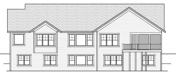 Craftsman, Ranch, Traditional Plan with 2311 Sq. Ft., 2 Bedrooms, 2 Bathrooms, 3 Car Garage Rear Elevation