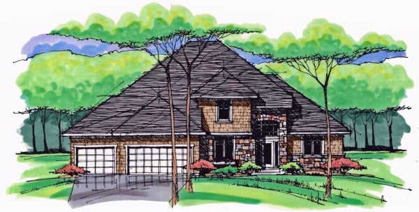 Colonial, Cottage, Country, Craftsman, European, Traditional Plan with 2475 Sq. Ft., 4 Bedrooms, 3 Bathrooms, 3 Car Garage Elevation