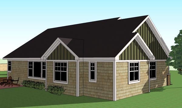 Traditional Plan with 1897 Sq. Ft., 3 Bedrooms, 3 Bathrooms, 2 Car Garage Rear Elevation