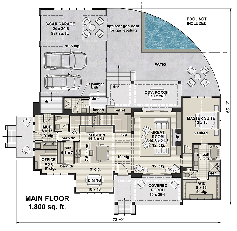 House Plan 42687 Level One