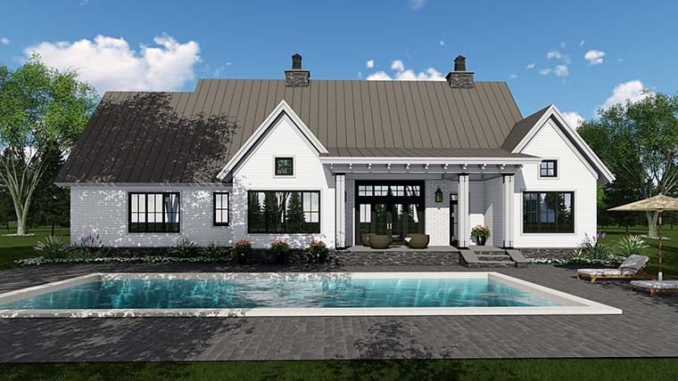 Country, Farmhouse, Southern, Traditional House Plan 42688 with 3 Bed, 3 Bath, 2 Car Garage Rear Elevation