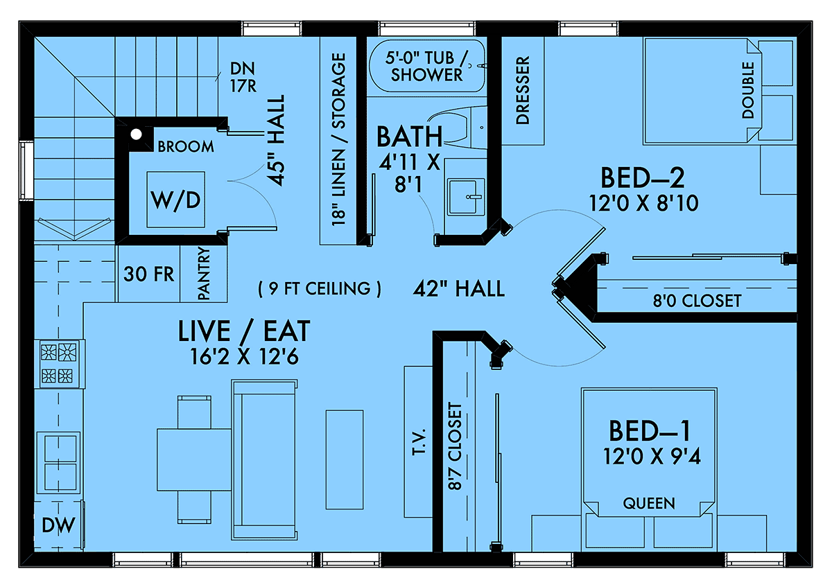 Garage-Living Plan 42963 Level Two