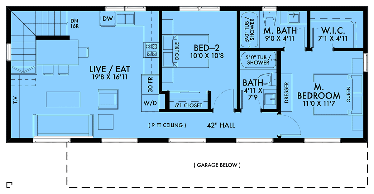Garage-Living Plan 42965 Level Two