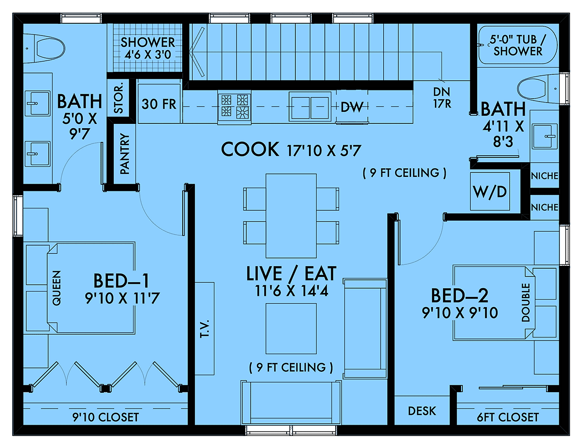 Garage-Living Plan 42966 Level Two