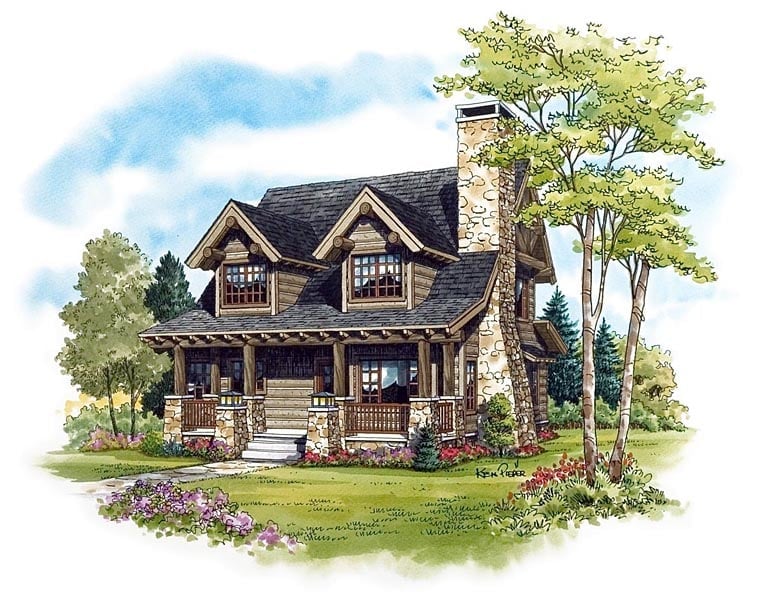 Cabin, Craftsman, Log Plan with 1362 Sq. Ft., 2 Bedrooms, 2 Bathrooms Elevation