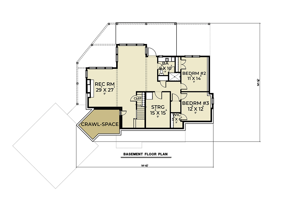 Coastal, Craftsman, Traditional House Plan 43605 with 3 Bed, 3 Bath, 2 Car Garage Lower Level