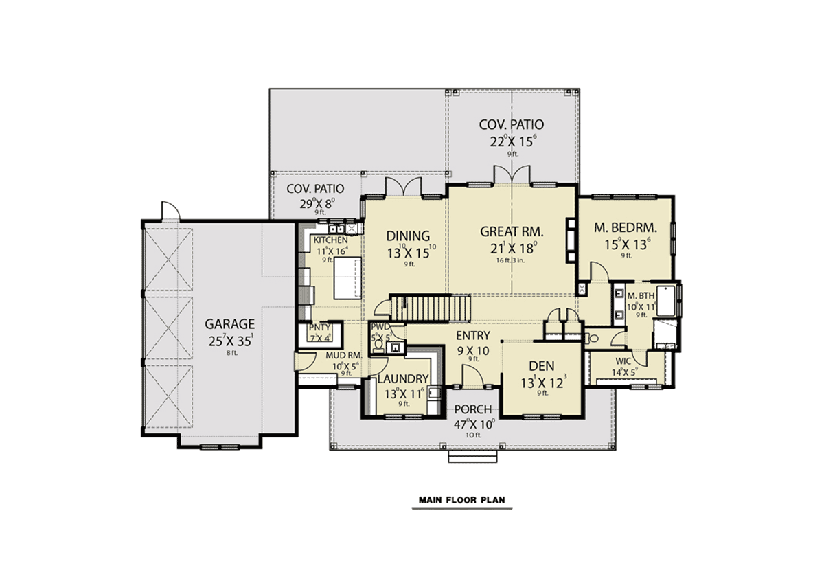 Contemporary, Country, Craftsman, Farmhouse House Plan 43611 with 4 Bed, 4 Bath, 3 Car Garage Level One