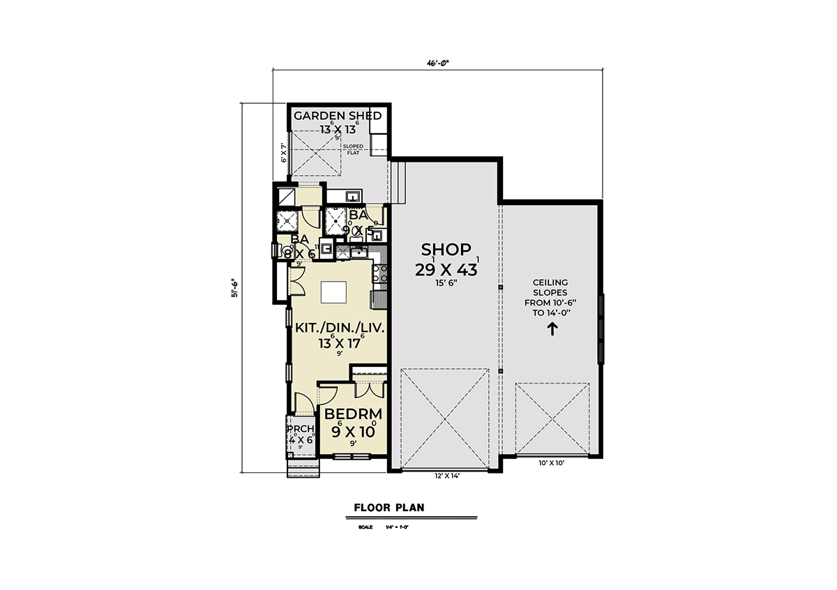 Garage-Living Plan 43675 Level One