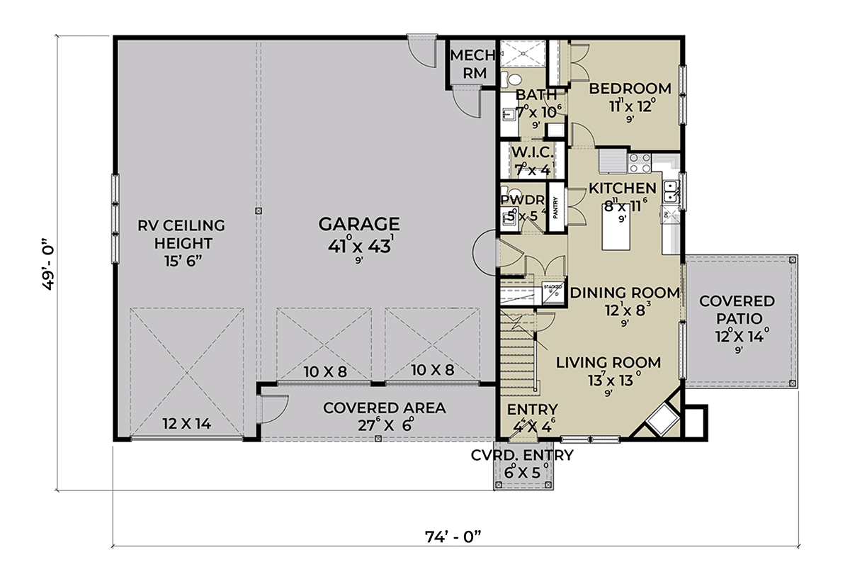 Garage-Living Plan 43689 Level One
