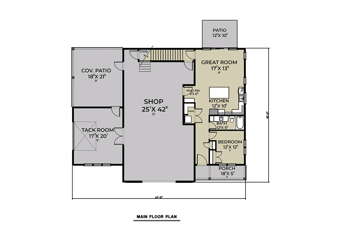 Garage-Living Plan 43690 Level One