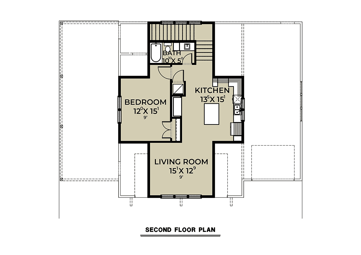 Garage-Living Plan 43694 Level Two
