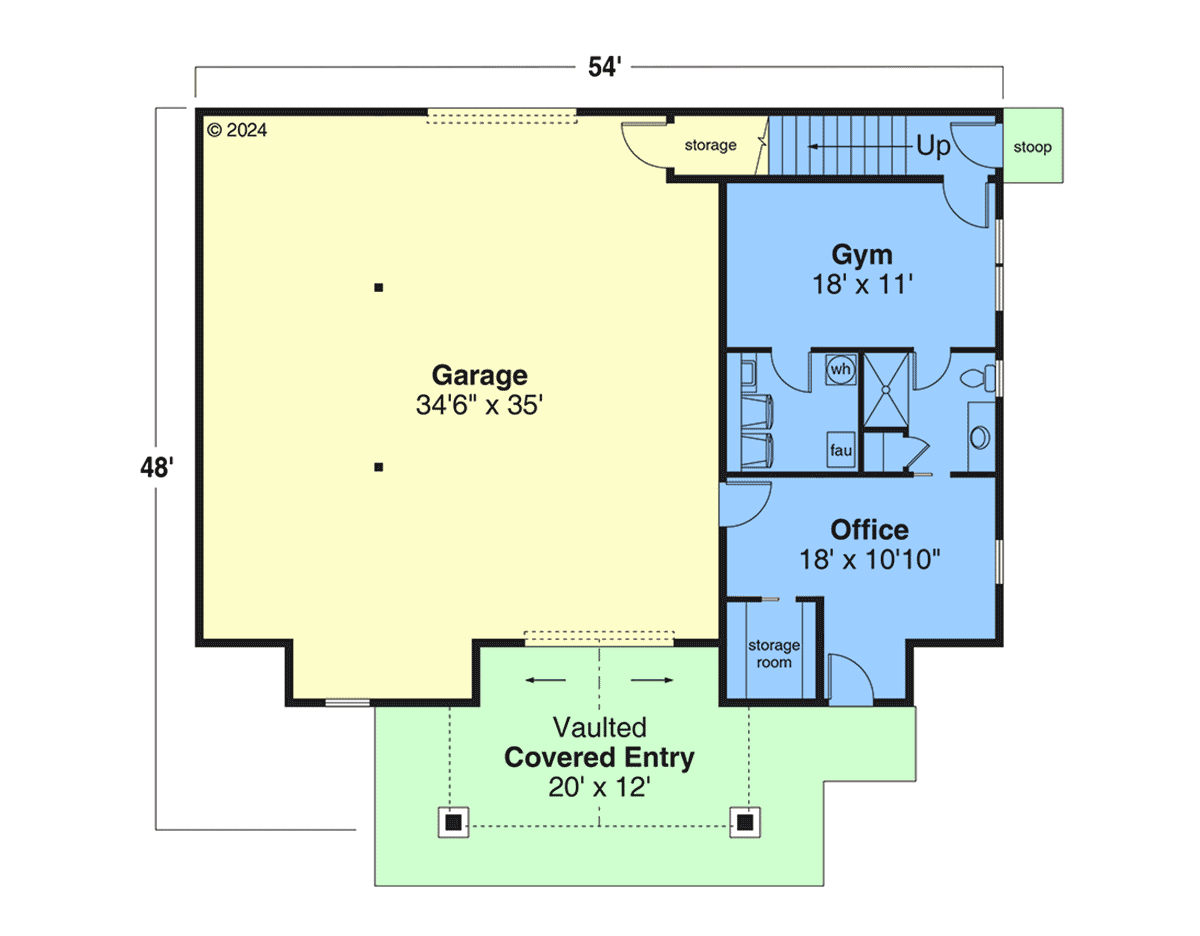 Garage-Living Plan 43795 Level One