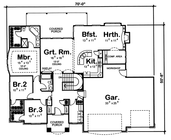 Plan 44015 | Traditional Style with 3 Bed, 2 Bath, 3 Car Garage