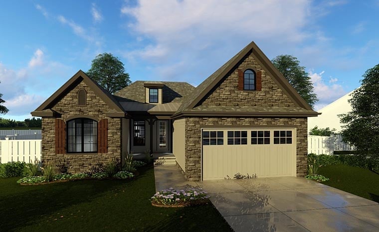 Cottage, European, Traditional Plan with 1878 Sq. Ft., 3 Bedrooms, 2 Bathrooms, 2 Car Garage Elevation