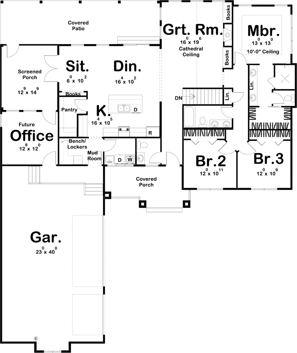 Craftsman House Plan 44193 with 3 Bed, 3 Bath, 3 Car Garage Level One