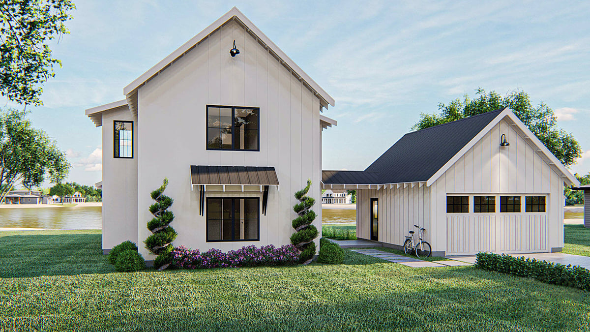 Cottage, Farmhouse Plan with 1757 Sq. Ft., 2 Bedrooms, 2 Bathrooms, 2 Car Garage Rear Elevation