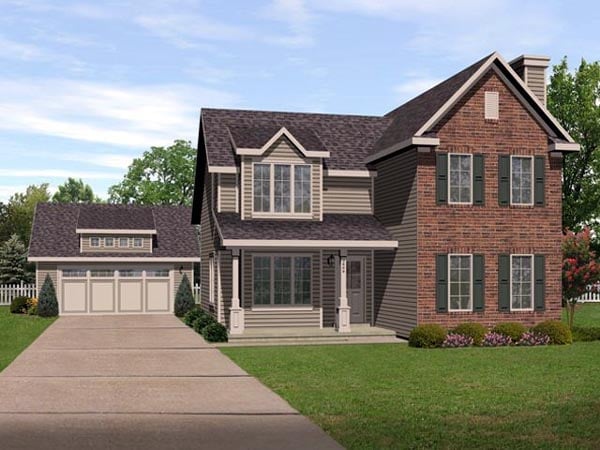 Traditional Plan with 1314 Sq. Ft., 2 Bedrooms, 3 Bathrooms, 2 Car Garage Elevation