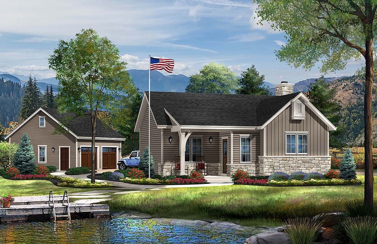 Cabin, Ranch, Traditional Plan with 867 Sq. Ft., 1 Bedrooms, 1 Bathrooms Elevation