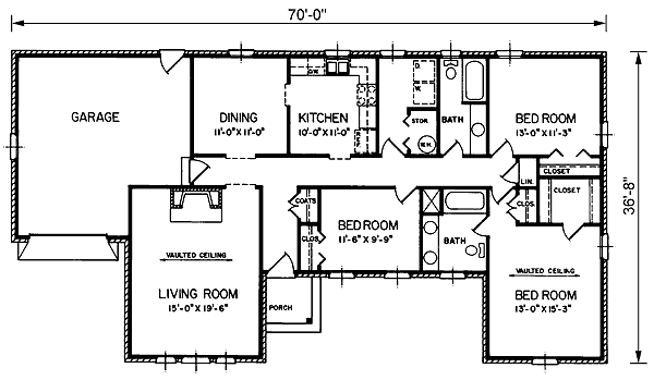 Plan 45206 | Traditional Style with 3 Bed, 2 Bath, 2 Car Garage