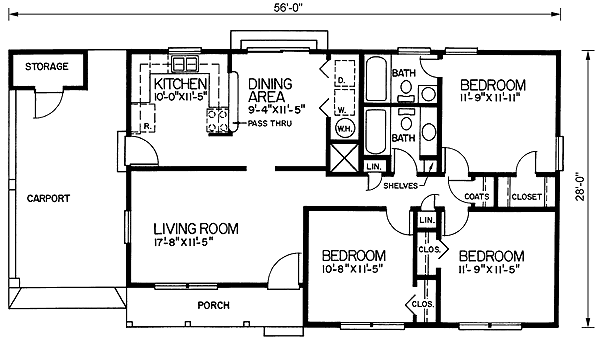 Plan 45251 | Ranch Style with 3 Bed, 2 Bath, 1 Car Garage