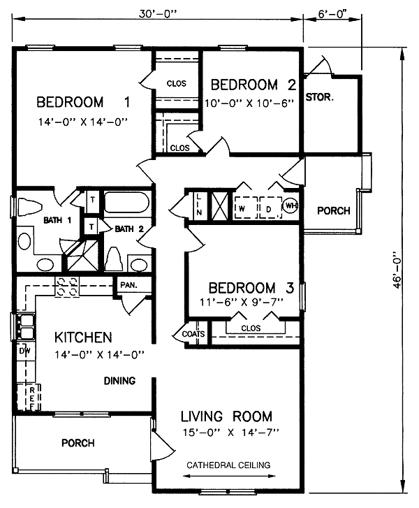 Plan 45262 | Traditional Style with 3 Bed, 2 Bath