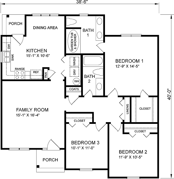 Plan 45263 | Traditional Style with 3 Bed, 2 Bath