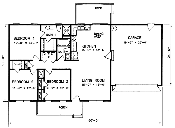 Plan 45269 | Simple Ranch House Plan for Economical Construction