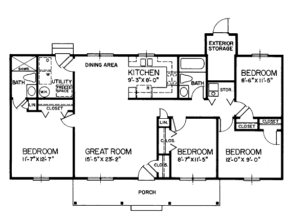 Plan 45313 | Ranch Style with 4 Bed, 2 Bath