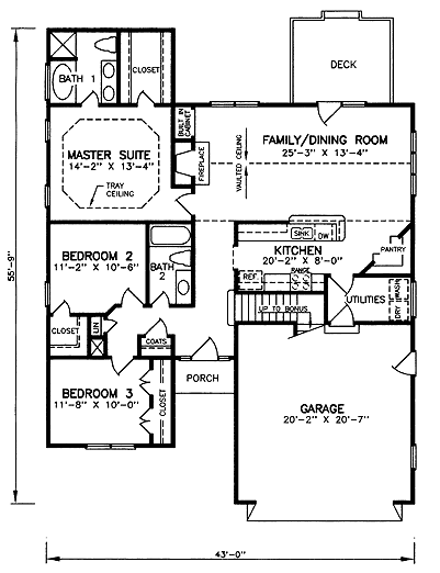 Plan 45439 | Traditional Style with 3 Bed, 2 Bath, 2 Car Garage