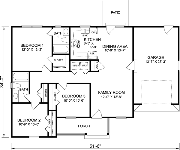 Plan 45455 | Country Style with 3 Bed, 2 Bath, 1 Car Garage