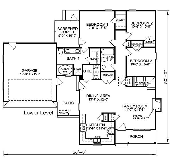 House Plan 45514 Level One