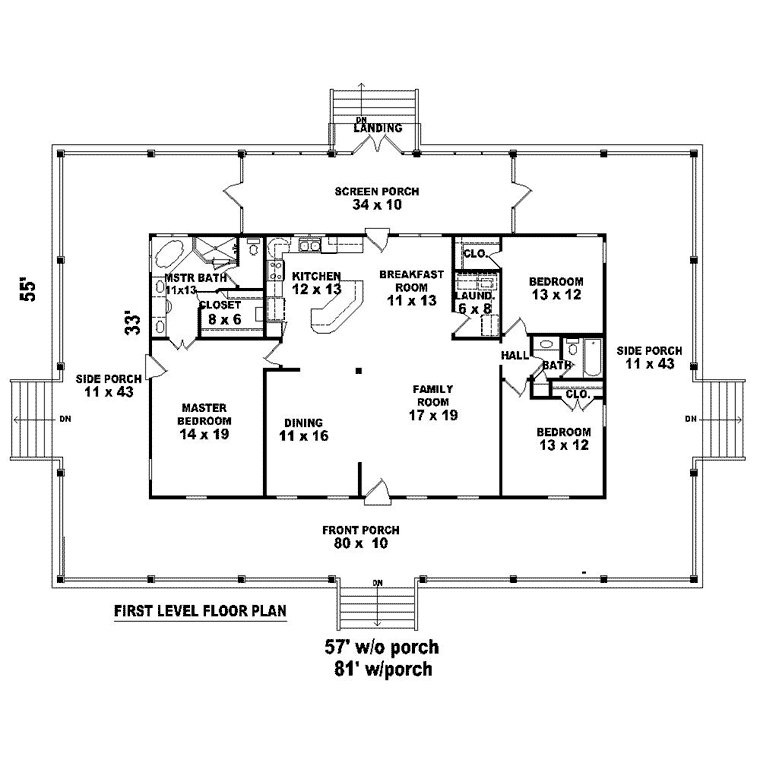 Plan 45764 | Ranch Style with 3 Bed, 2 Bath