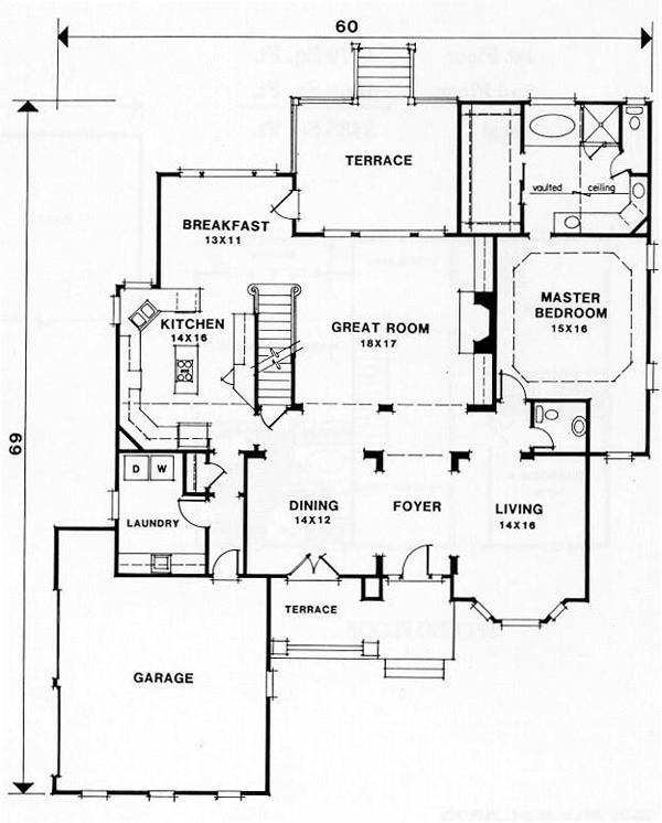 House Plan 45851 Level One