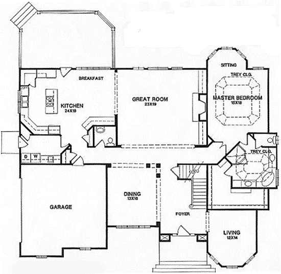 House Plan 45852 Level One