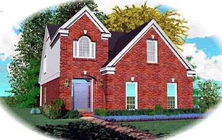 Narrow Lot, Traditional Plan with 1725 Sq. Ft., 3 Bedrooms, 3 Bathrooms, 2 Car Garage Elevation