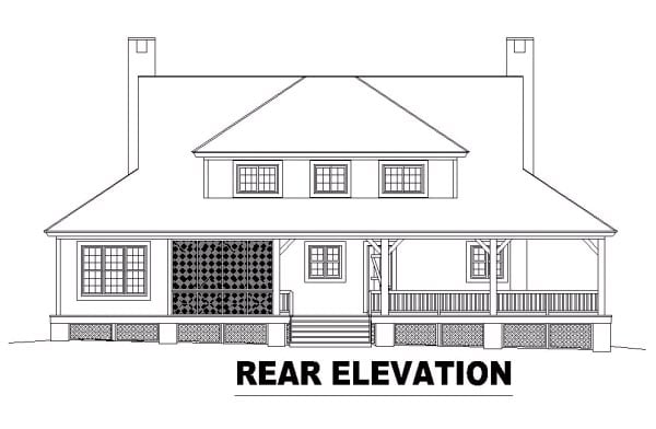 Country Plan with 2435 Sq. Ft., 3 Bedrooms, 3 Bathrooms Rear Elevation