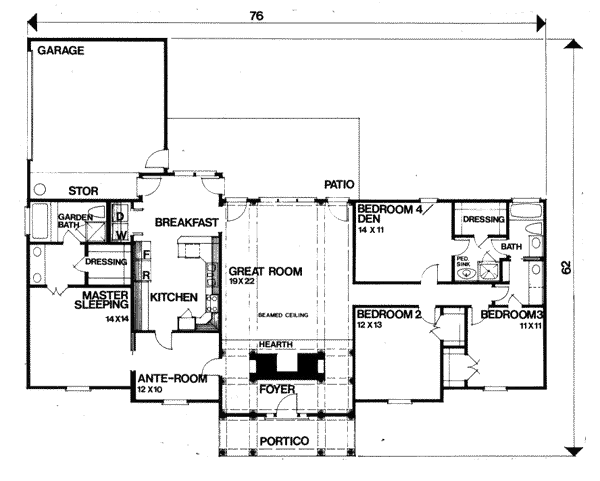 Plan 47761 | Traditional Style with 4 Bed, 3 Bath, 2 Car Garage