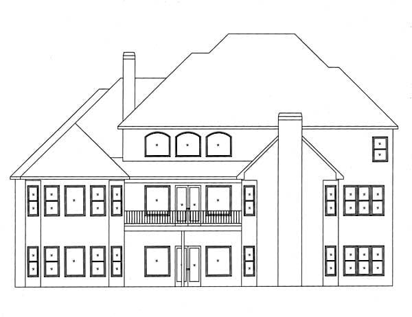 European Plan with 4138 Sq. Ft., 4 Bedrooms, 4 Bathrooms, 3 Car Garage Rear Elevation