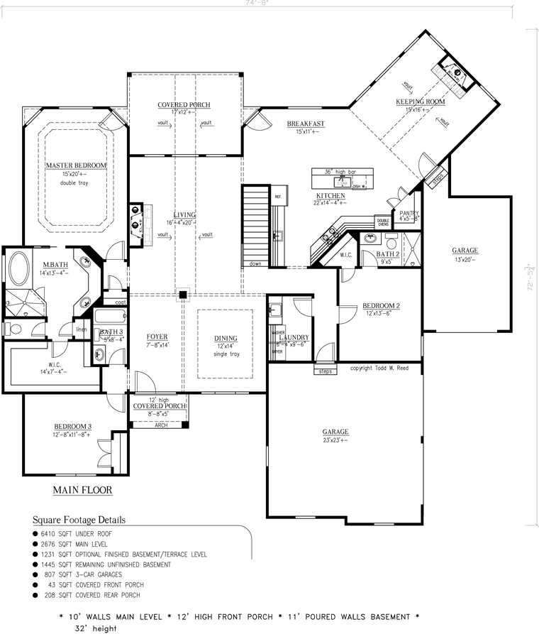 Plan 50256 | French Country Style with 3 Bed, 3 Bath, 3 Car Garag