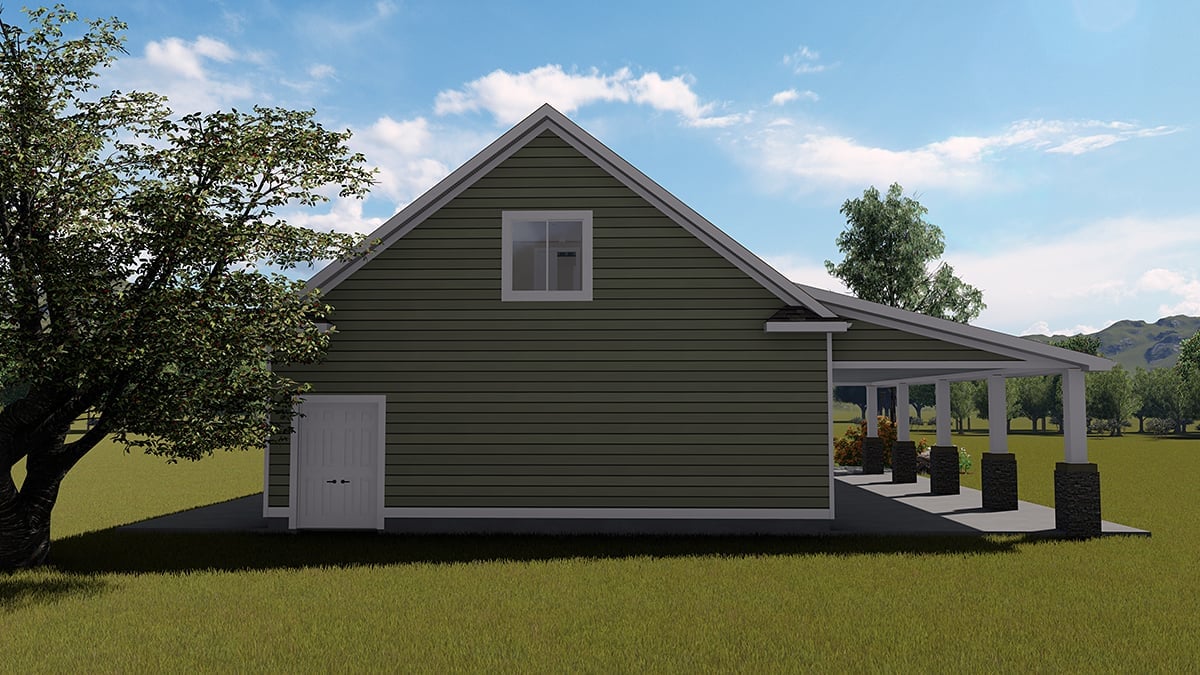 Country, Traditional Plan with 434 Sq. Ft., 1 Bedrooms, 2 Bathrooms, 3 Car Garage Rear Elevation