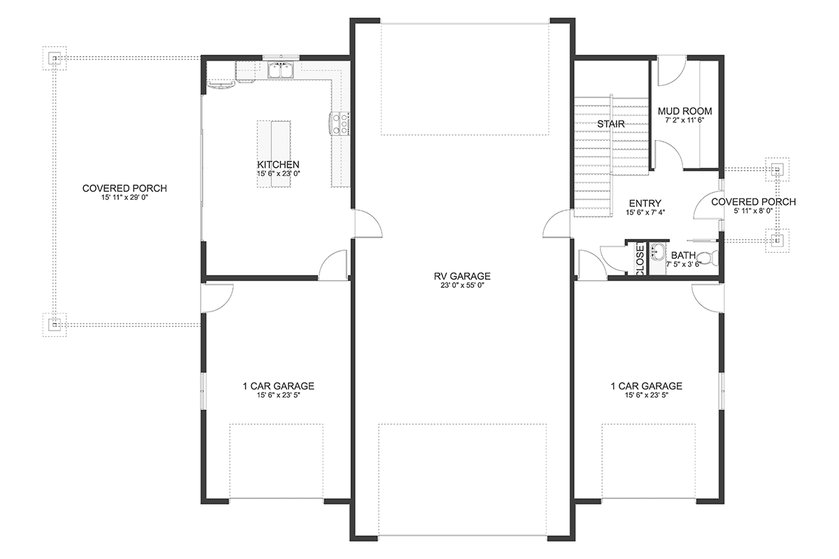 Garage-Living Plan 50596 Level One