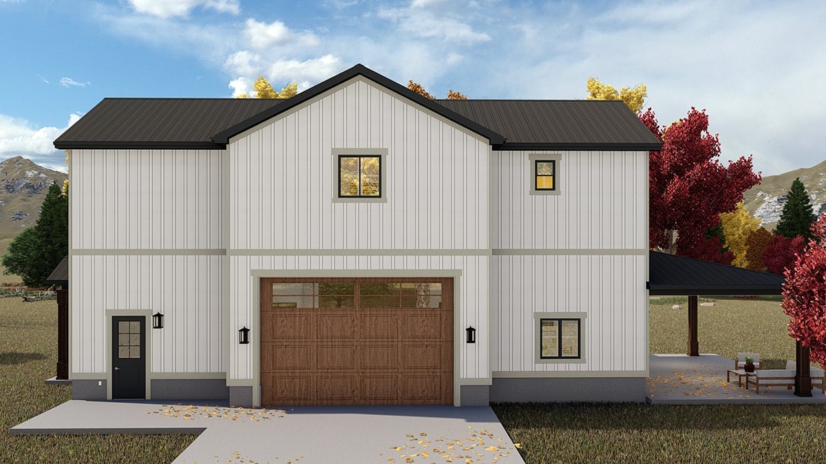 Barndominium, Country, Farmhouse, New American Style Plan with 2249 Sq. Ft., 2 Bedrooms, 3 Bathrooms, 2 Car Garage Rear Elevation