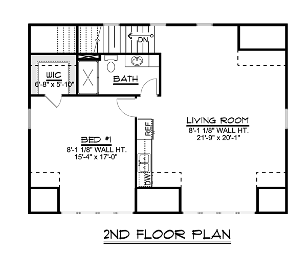 Colonial, Contemporary 3 Car Garage Apartment Plan 50707 with 1 Bed, 1 Bath Level Two