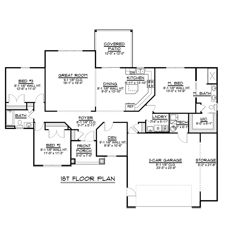 Plan 50730 | Ranch Style with 3 Bed, 2 Bath, 2 Car Garage