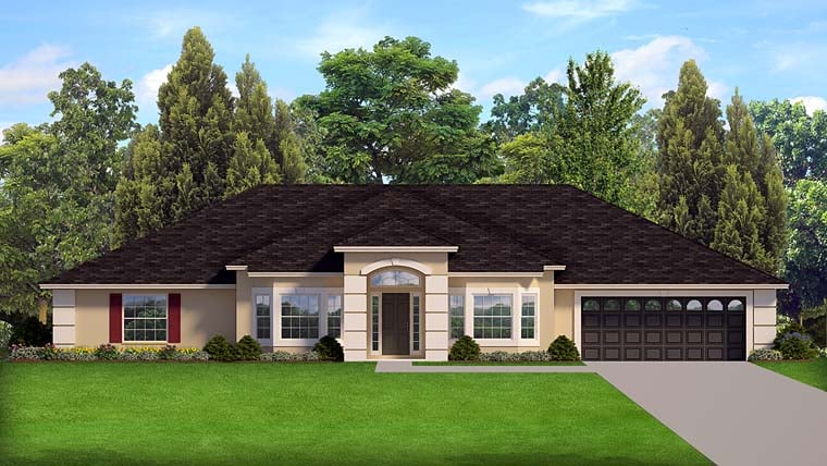 Contemporary, Florida, Mediterranean, Southern Plan with 2390 Sq. Ft., 4 Bedrooms, 3 Bathrooms, 2 Car Garage Elevation