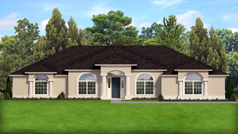 Colonial, European, Florida, Mediterranean, Southern Plan with 2761 Sq. Ft., 4 Bedrooms, 3 Bathrooms, 3 Car Garage Elevation