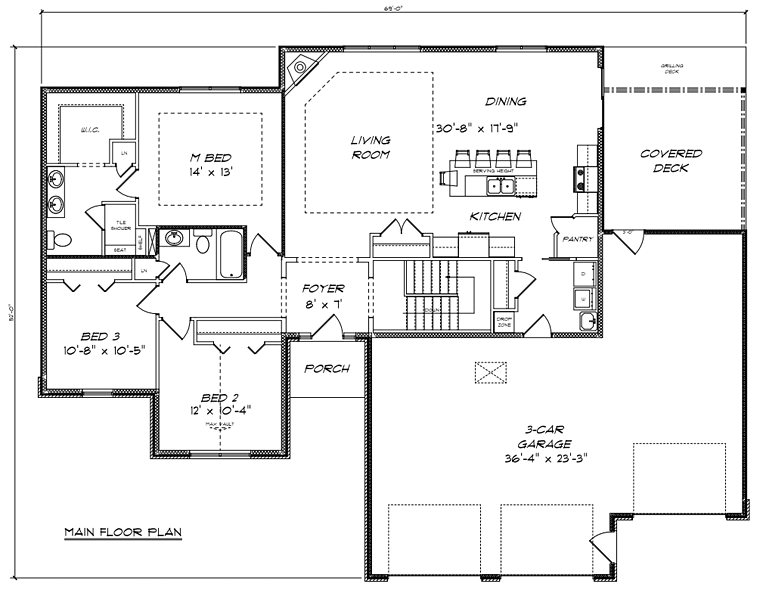 Plan 50902 | Traditional Style with 3 Bed, 2 Bath, 3 Car Garage