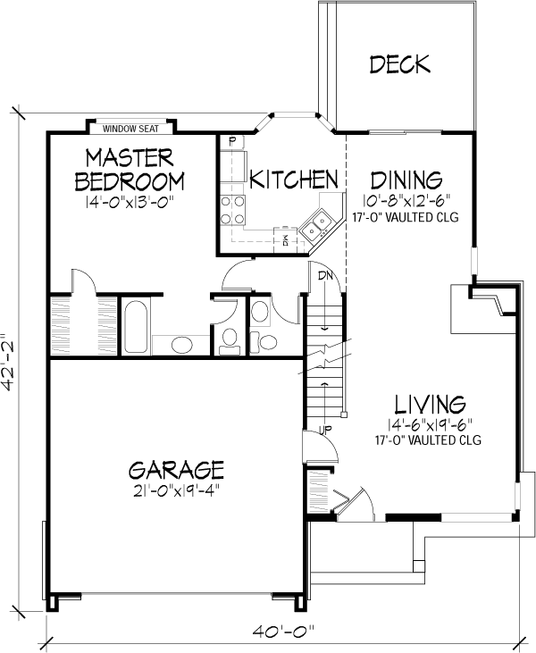 Narrow Lot House Plan 51061 with 3 Bed, 3 Bath, 2 Car Garage Level One