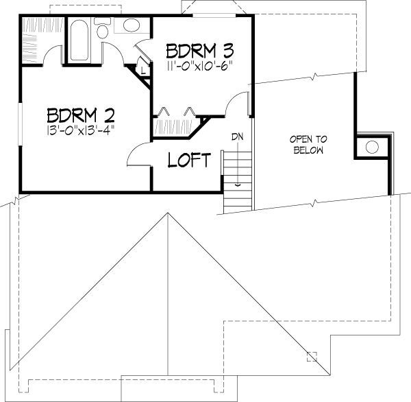 Narrow Lot House Plan 51061 with 3 Bed, 3 Bath, 2 Car Garage Level Two